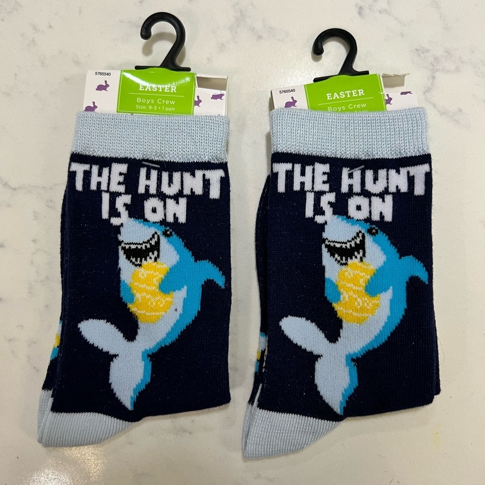 Boys Crew Shark Socks - Blue and Yellow